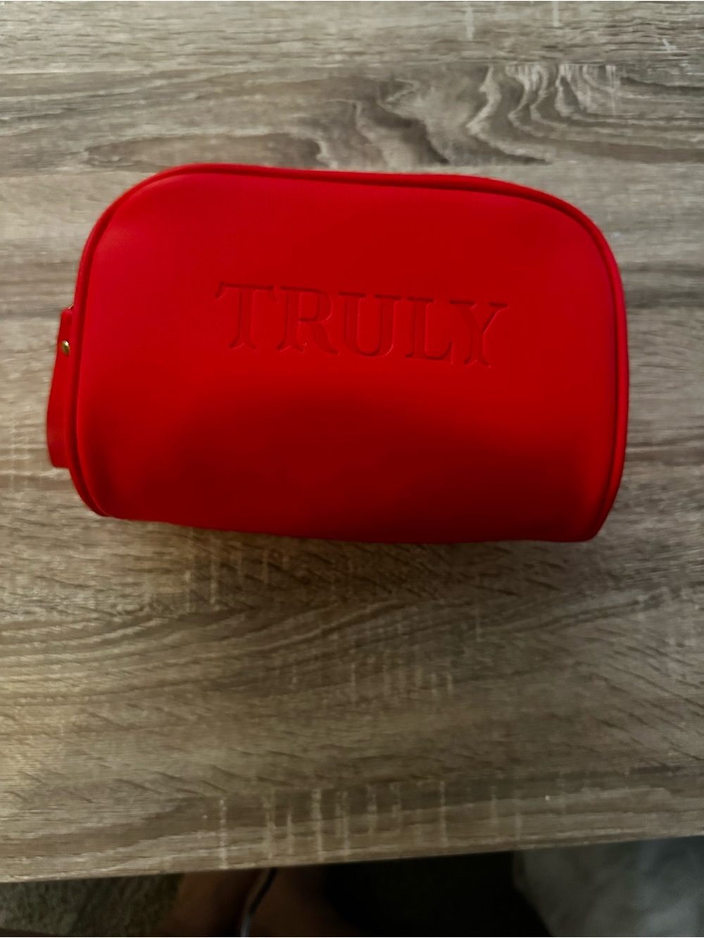 TRULY Red Embossed Cosmetic Pouch